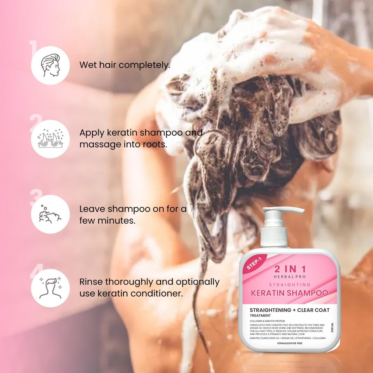 Glow Genics 2 in 1 Herbal Pro Hair Straightening Shampoo & Keratin Hair Vitalizer Cream Combo