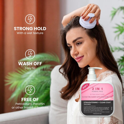 Glow Genics 2 in 1 Herbal Pro Hair Straightening Shampoo & Keratin Hair Vitalizer Cream Combo