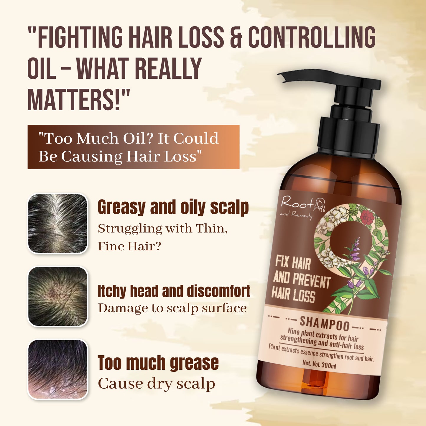 Root and Remedy Anti-itch and Anti-Bacterial Liquid Hair Loss Shampoo (300ml)